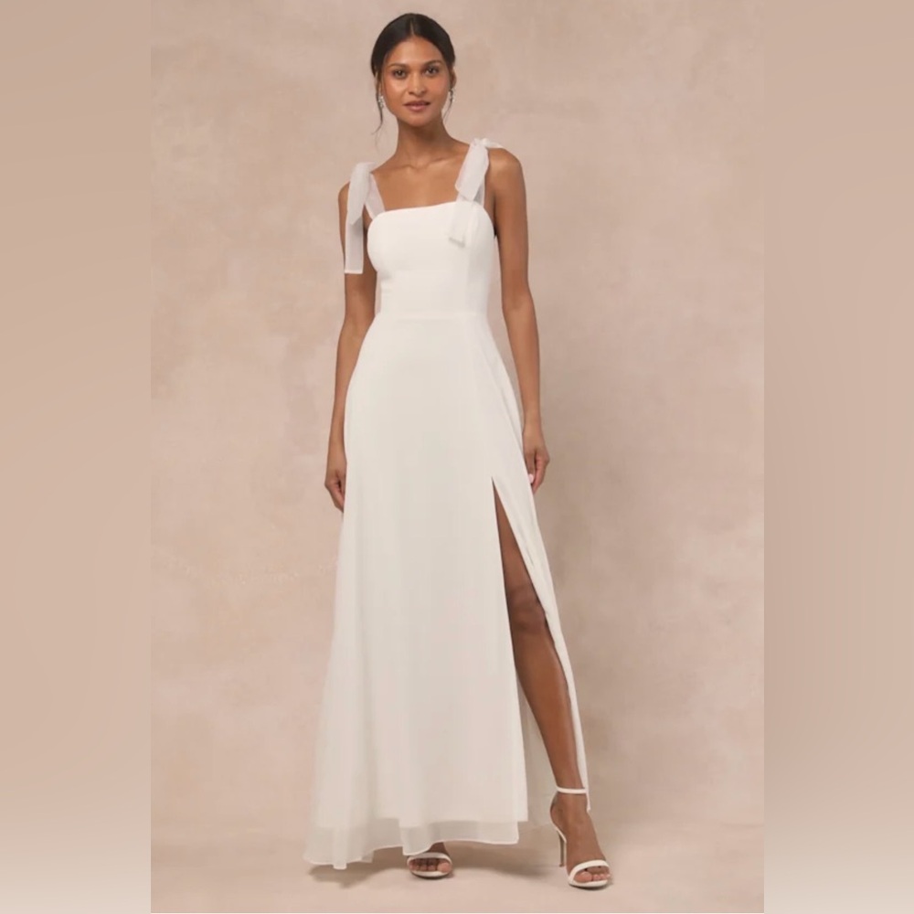 NWT lulus White Tie Shoulder Strap Sleeveless Wedding Formal Dress XS